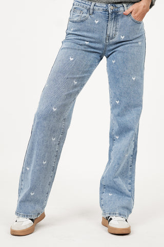 Straight leg jeans met hartjes blauw - Novay