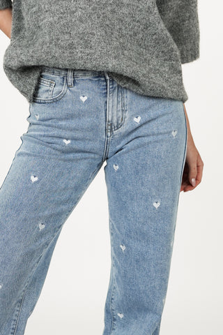 Straight leg jeans met hartjes blauw - Novay