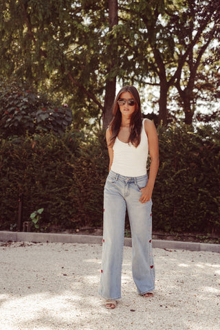 Straight leg jeans met hartjes blauw - Elavi