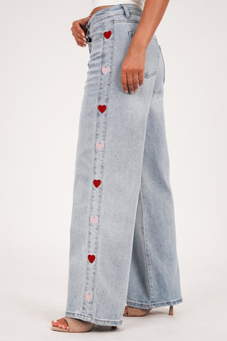 Straight leg jeans met hartjes blauw - Elavi