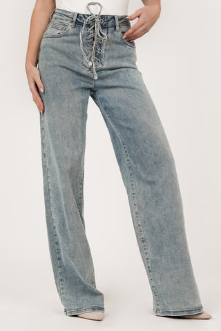 Straight leg jeans met lace up blauw - Charlie