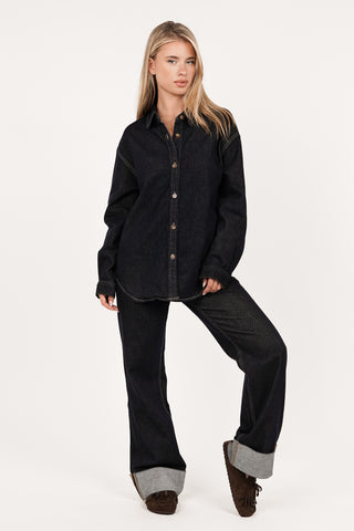 Straight leg jeans met omslag donker blauw - Janice