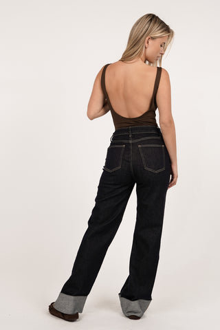 Straight leg jeans met omslag donker blauw - Janice