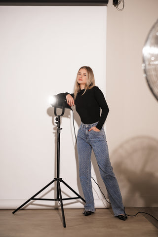 Straight leg jeans met print blauw - Ayla