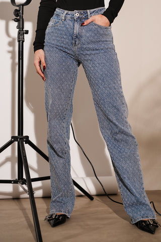 Straight leg jeans met print blauw - Ayla