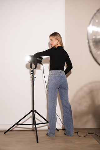Straight leg jeans met print blauw - Ayla