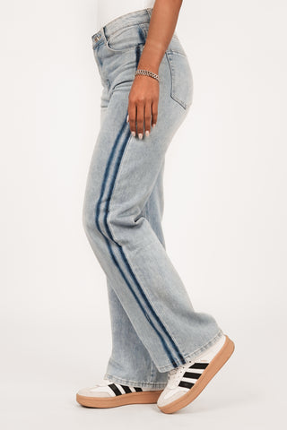 Straight leg jeans met streep blauw - Stacy