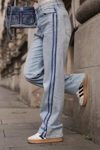 Straight leg jeans met streep blauw - Stacy