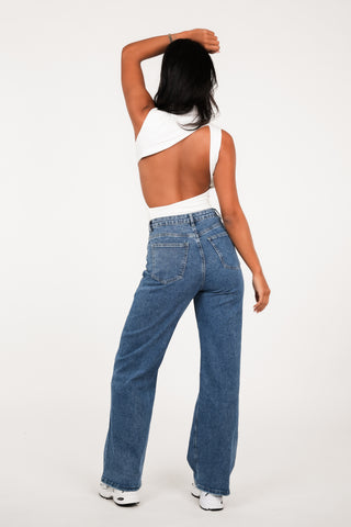 Straight leg jeans schuine knoop blauw - Jevy