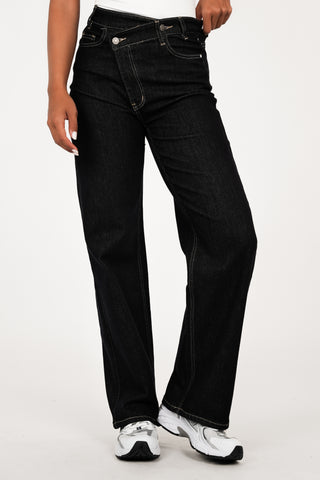 Straight leg jeans schuine knoop donker blauw - Jevy