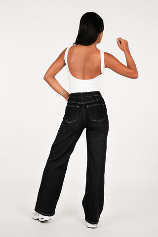 Straight leg jeans schuine knoop donker blauw - Jevy
