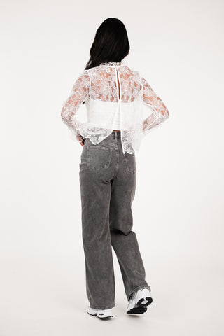 Straight leg jeans schuine knoop grijs - Jevy