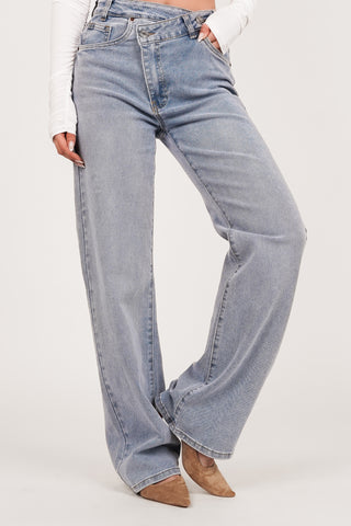 Straight leg jeans schuine knoop licht blauw - Yuno