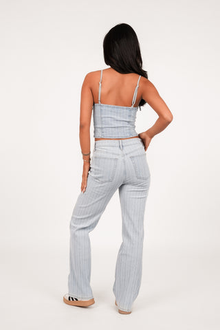 Straight leg jeans striped licht blauw - Aileen