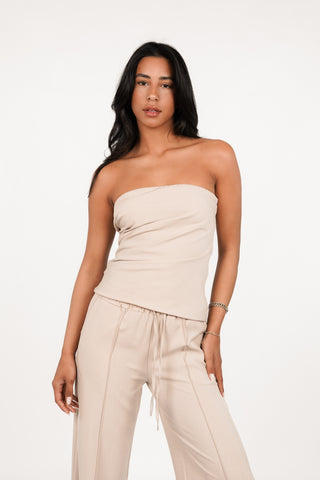Strapless top geplooid beige - Alexis