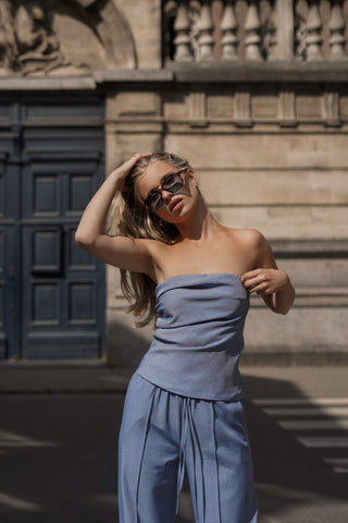 Strapless top geplooid blauw - Alexis