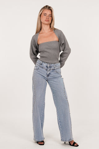 Strapless top met bolero grijs - Avani