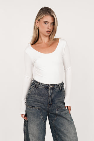 Stretch body met lange mouwen wit - Bloom