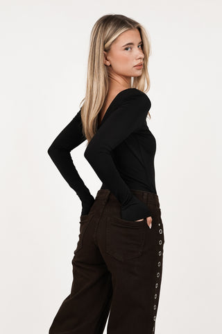 Stretch body met lange mouwen zwart - Bloom