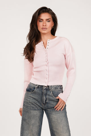 Stretch top met drukknoopjes roze - Florine