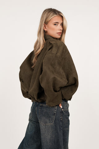 Suede bomberjasje leger groen - Gwen