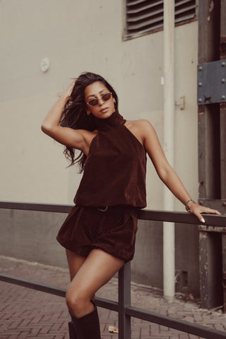 Suede halter top bruin - Lesley