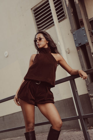 Suede halter top bruin - Lesley