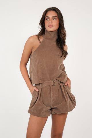 Suede halter top taupe - Lesley