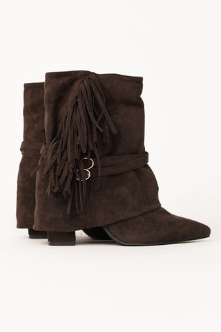 Suede heels met franjes bruin - Livee