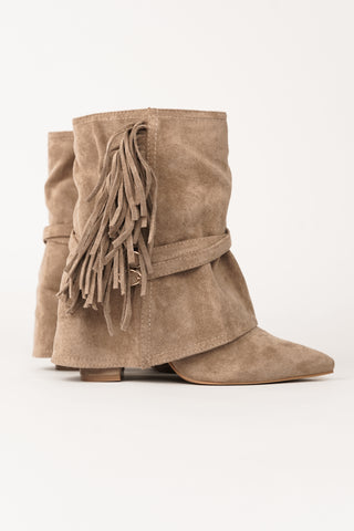 Suede heels met franjes khaki - Livee