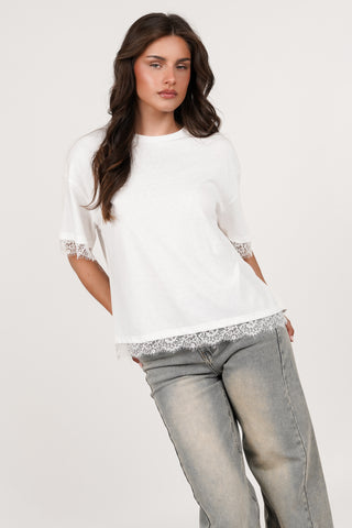 T-shirt met kant wit - Bellami