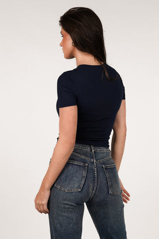T-shirt stretch korte mouw navy - Sammy