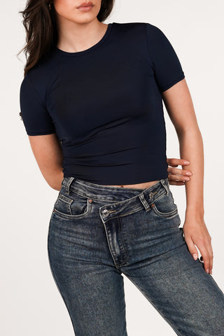 T-shirt stretch korte mouw navy - Sammy