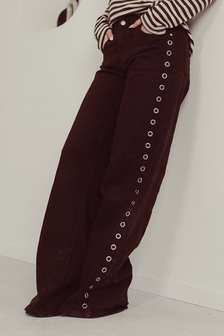 Tall wide leg jeans bruin met eyelets - Kayla