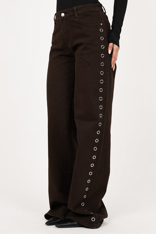 Tall wide leg jeans bruin met eyelets - Kayla