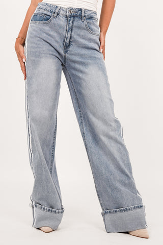 Tall wide leg jeans met pinstripe blauw - Joyce