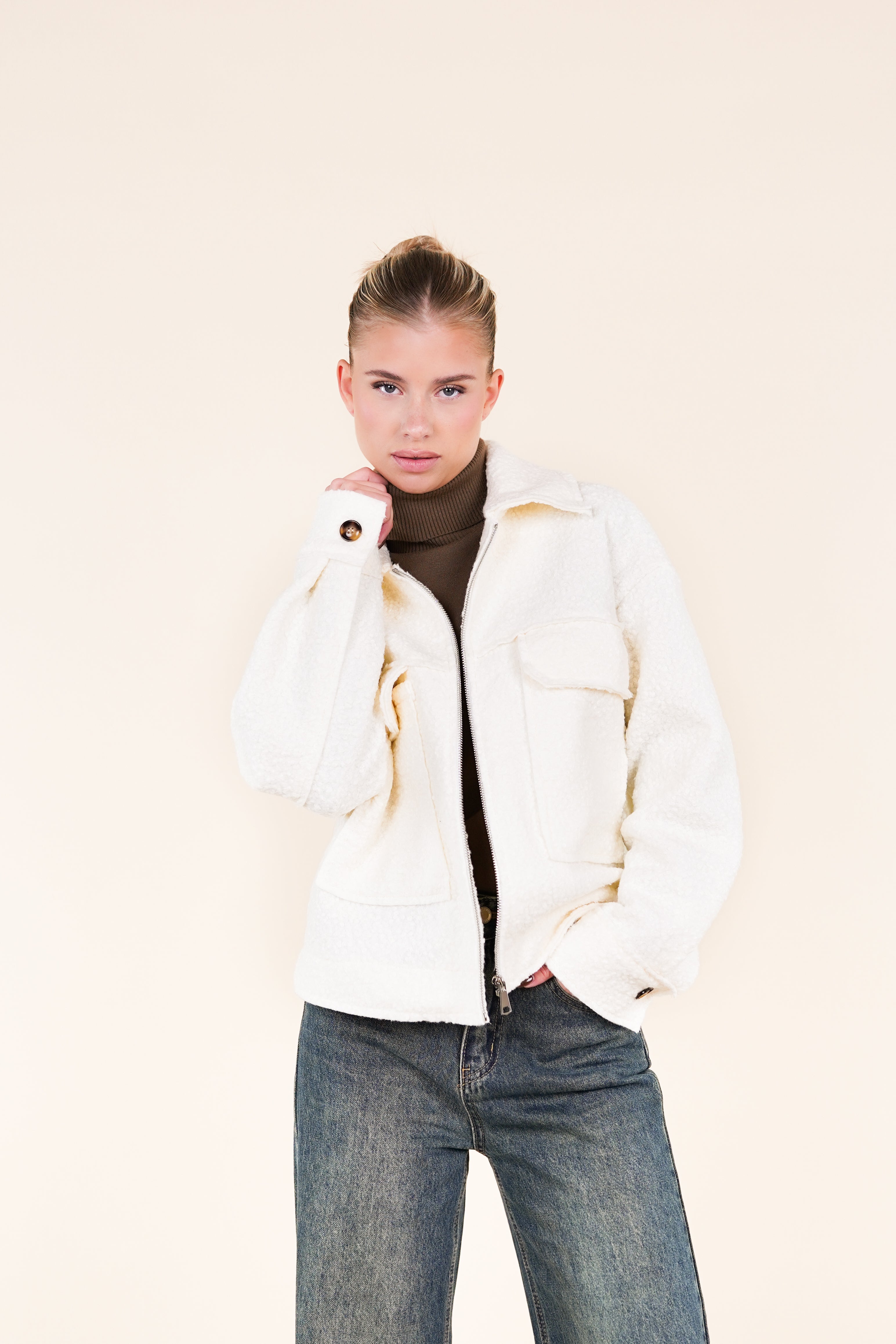 White teddy bomber jacket hotsell