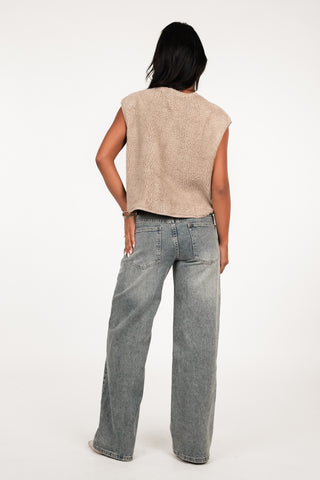 Teddy gilet met drukknopen beige - Jessy