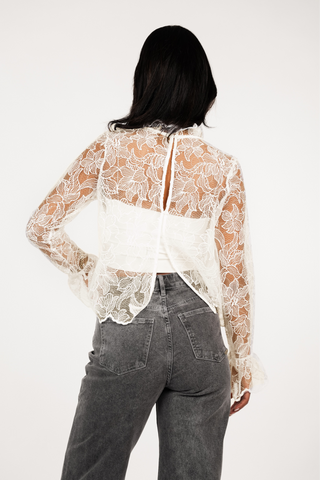 Kanten blouse doorschijnend creme - Dunya