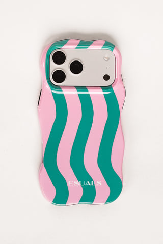 Telefoonhoesje iphone gestreept roze/petrol - Lesley