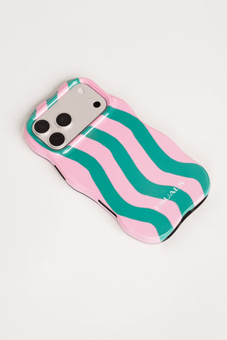 Telefoonhoesje iphone gestreept roze/petrol - Lesley