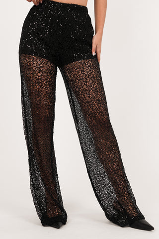 Transparante broek met lovertjes zwart - Rowen