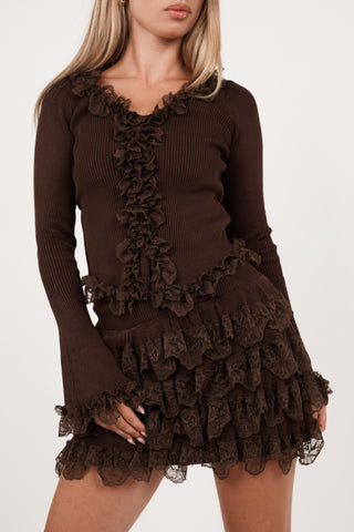 Two piece set met ruffles bruin - Jolie