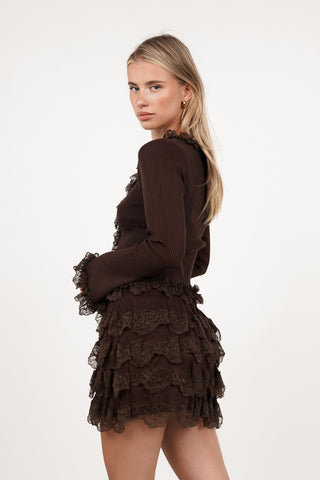 Two piece set met ruffles bruin - Jolie