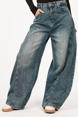 Wide balloon fit jeans acid blauw - Nola