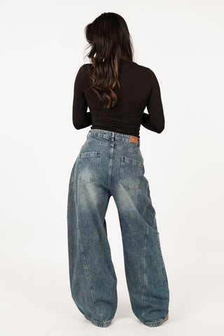 Wide balloon fit jeans acid blauw - Nola