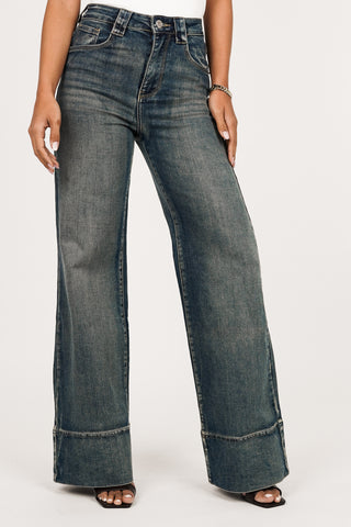 Wide leg jeans acid wash blauw - Caty