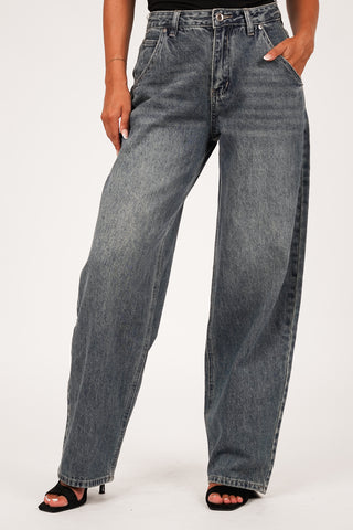 Wide leg jeans acid wash blauw - Lovee
