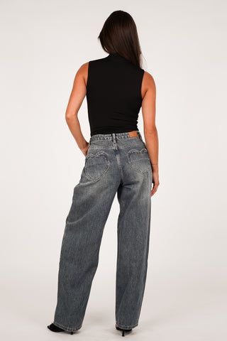 Wide leg jeans acid wash blauw - Lovee