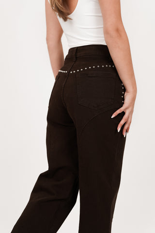 Wide leg jeans bruin met studs - Molly